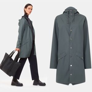 RAINS Long Jacket in Gray XS Raincoat Utility Gorpcore Modern Travel Hooded